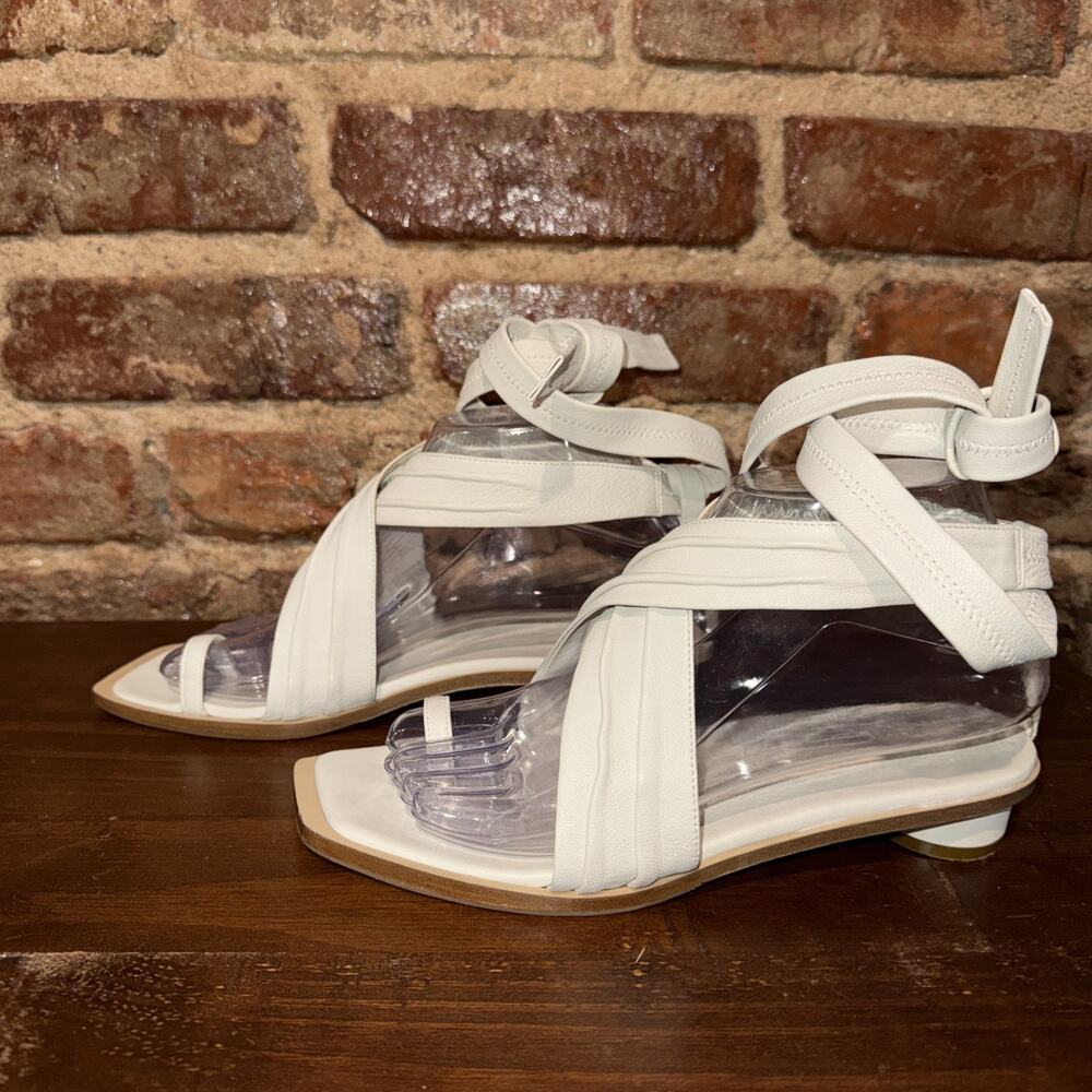 Revolve Tibi Miles Ivory Leather Ankle Wrap Strap Sandals 37= Sz 7 US EUC Vibram - Picture 3 of 8